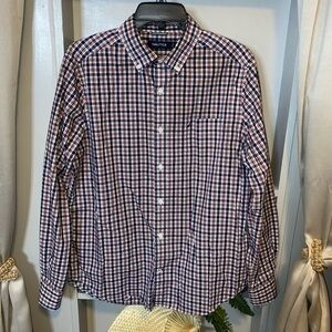 Men’s Nautical Checkered size Medium 100% Cotton Long Sleeve GUC Dress Shirt